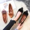 Casual Shoes 34-42 Moccasins Women Winter Plush Fur Flats Pointed Toe Shallow Warm Soft Soled Loafers Lazy Slip-on Cotton