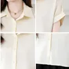 女性用ブラウス夏の半袖サテンシャツ女性ファッションソリッドカラールーズブラックホワイトオルワークシャツ