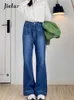 Kvinnors jeans jielur retro fransk stil hög midja flare jeans för kvinnor hösten ny smal blå jeans kvinna denim byxor damer s-xl y240422