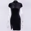 Casual Dresses Short Sleeve Mini Dress For Women Trendy Sexy Clothing Gothic Punk Side Slit Sundress Cheongsam Bodycon