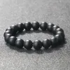 Strängar naturliga stenarmband män 6/8/10mm vit svart tråkig polsk matt onyx agater glänsande runda pärlor yogamycken armband för kvinnor