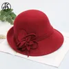 Boinas FS 2024 Lã Felta Fedora Little Top Hats for Woman Flower Bucket Cap Lady Spring Moda Feminina Millinery de Lã Feminino