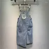 Robes décontractées 2024 Corée de poche en denim Robe à lacets Irrégulet Design Bleu clair Jean droit Summer Simple Lady Vestidos