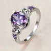 バンドHuitan New Purple Cubic Zirconia Rings Women for Wedding Gorgeous ColoredCZ女性リング気質エレガントな宝石の派手なギフト