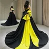 Partykleider elegante schwarze/goldene A-Line-Promi Trägerlose große Bogen Satin Formale Abendkleider Vestidos de Fiesta Robe Soiree