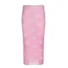 Skirts 2024 Summer Chinese Vintage Mesh Splice Wrap Hip Bow Print Slim Casual A-line Skirt For Women Sexy Spicy Girl Fashion