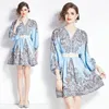 Kvinnors butiksklänning 2024 Spring Summer Lantern Sleeve Dress High-End Ladies Printed Dress Fashion Casual Dresses
