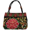 Axelväskor 2 st kinesiska stil kvinnor handväska broderi etnisk sommar mode handgjorda blommor damer tote cross-body röd pe