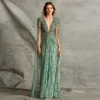 Sharon Said Luxury Dubai Sage Green Evening Dresses with Cape Fuchsia Crystal Gold Elegant Women Wedding Formal Party Gown SS399 240420