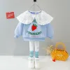 Ensembles de vêtements de filles combinaison bébé nouveau style mode Autunm Coton Material Imprime à la fraise à manches longues Vêtements de nourrisson 1 ans 22