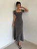 Casual Dresses High Grade Womengaga Square Neck Off Shoulder Long Party Dress Elegant For Women's Summer Style Slim Korean 9p55