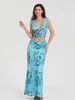 Robes décontractées Femmes Summer 2 pièces Long Jupe Ensemble Floral Imprimé en V Col Crop Crop Top Top High Ensembles de plage Outfits Clubwear