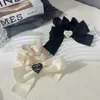 Мода Женские Женщины Дизайн бренда с двойной буквы Crystal Pearl Hair Rubber Rubber Elastic Hairrop