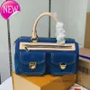 Denim Vintage Shoulder Bags Women Tote Canvas Handbag Old Flower Underarm Bag Print Purse Backpack Gold Hardware Pouch 2022
