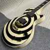 Melhor Zakk Wylde Bullseye Creme Black Electric Guitar EMG 8185 Pickups Gold Truss Rod Tampa de lareira branca Bloco Inlay 369