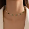 Necklaces Vintage Elegant Green Zircon Rhinestone Choker Necklaces for Women Simple Handmade Gold Color Collar Necklace Vacation Jewelry