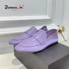 Casual Shoes Donna-in 2024 Spring Lavender Luxury Calfskin Soft Flat Loafers Women Top Quality Genuine Leather Sole Designer Female