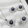 Real White Black Freshwater Natural Pearl Set Womenwedding 925 Sterling Silver Necklace Earring Set Smycken Jubileumsgåva 240419