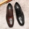 Dress Shoes Classic Men Wedding Oxford Genuine Cow Leather Elegant Man Black Brown Lace Up Carved Formal Brogue