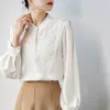 Blusas femininas cjfhje estilo chinês fivela stand stand gollar blouse de manga comprida moda feminina elegante camisa casual roupas