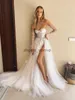 Boho a linea abiti da sposa le maniche illusione appliques a fessura di abiti da sposa da sposa