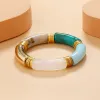 Strands Chunky Acrylic Elbow Pipe Knee Bend Tube Colorful Elastic Retro Marble Bangle Bracelets for Women Curved Bamboo Tube Bracelet