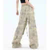 Dames jeans dames Amerikaan retro hiphop camouflagebroek strt unisex stijl vrouwelijke losse wide been drawing stropdas design vrachtbroek y240422