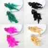 Dangle żyrandol Modern Fashion Feather Decor Decor Big Dangle Kolczyki dla kobiet luksusowy design bajki weselne akcesoria biżuterii D240323