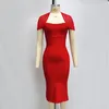 Party Dresses Factory Wholesale Woman's Red Elastic Knitting Fashion Leisure Evening Celebrity Cocktail Bandage Dress