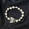 Brins Luoteemi Gold Color Butterfly and Pearls Bracelet For Women Party Luxury Pink Clear Cz Insect Fashion Jewelry Christmas Gift