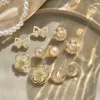 Earrings WENHQ Hot Sale Gold Color Clip on Earrings Fashion Enamel Pearl Fake Piercing Ear Cuff Earrings Cute Butterfly Flower Ear Clip