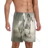 Men's Sleepwear Short Pajamas Pants For Sleeping White Horse Loose Button