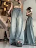 Damesjeans Spring Women Vintage Y2K Baggy Jeans High Taille Oversized American Trouser Denim Wide Leg Strtwear rechte basisbroek Y240422