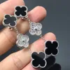 luxury brand classic clover designer earrings for women 18k gold mother of pearl crystal diamond earring clips 3 flowers earings ear rings top grade jewelry gift