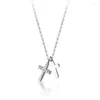 Pendants Trustdavis Real 925 Silver Silver Fashion Double croix CZ Collier de clavicule courte pour femmes Bijoux Fine Jewelry DA246