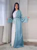 Roupas étnicas Eid Diamond Abaya Dress Set Mulheres Muçulmanas Abayas Marrocos Caftan Robe Satin maxi vestidos femme musulman sets 2024