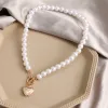 Halsband kyss fru vintage pärla choker halsband för kvinnor mode sommar vit imitation pärlhalsband trend eleganta bröllop smycken