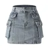 Scherma 2024 Trendy Street Tooling Style Tasco Tasca Taske Slimt Work Abbigliamento Denim Mini Skirt Clothing High Korean Streetwear coreano