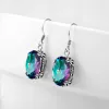 Boucles d'oreilles 100% 925 Boucle d'oreille en argent sterling avec arc-en-ciel Mystic Topaz Drop Boucles d'oreilles Femme Boucles d'oreilles bijoux avec boucles d'oreilles en pierre CZ pour femmes