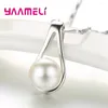 Hängen 925 Sterling Silver Pendant Necklace For Women Girls Wedding Engagement Sweet Pearl Style Waterdrop Gift älskade