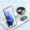 Chargers RGB Wireless Charger Dock 4 in 1 oplaadstation voor Apple AirPods iPhone 13 14 15 Galaxy S23 Ultra Galaxy Watch 6 5 4 3 Buds