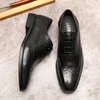 Dress Shoes Classic Men Wedding Oxford Genuine Cow Leather Elegant Man Black Brown Lace Up Carved Formal Brogue