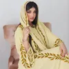 民族服2PCSセット女性イスラム教徒の葉刺繍されたアバヤゆるいローブヘッドスカーフヒジャーブシフォンドレスジャラビヤアラブイスラムカフタンガウン