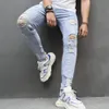 Men Skinny Jeans broek Holes Street Style Fashion Solid Slim Fit gescheurde katoenen stretch denim broek voor heren 240417