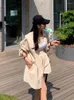 Frauen Tracksuits Gkyocq Korean Chic Sommer Frauen zweiteilige Sets elegantes lockeres Langarm -Hemd GLASTE Taille Weitbein Hemden Einheitliche Farbe