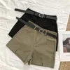 Shorts pour femmes coréens chic d'été hauteur hauteur solide côté décontracté divisé la jambe large cargaison avec les châssis élégant court