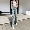 New Trendy Shuai Fried Street Pants High Waist Straight Barrel Washed Old Hole Jeans