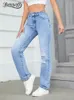 Jeans femminile benuynffy cerniera strappata gamba dritta donna casual streetwear high waist in jeans pantaloni larghi alla moda da donna sciolta