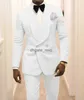 Custom Made Groomsmen White Pattern Groom Tuxedos Shawl Lapel Men Suits 2 Pieces Wedding Best Man ( Jacket+Pants+Tie ) C922