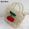 Shopping Bags Summer Cute Girl Shoulder Bag Fashion Cherry Straw Messenger Kid Coin Key Purse Princess Mini Handbag Lady